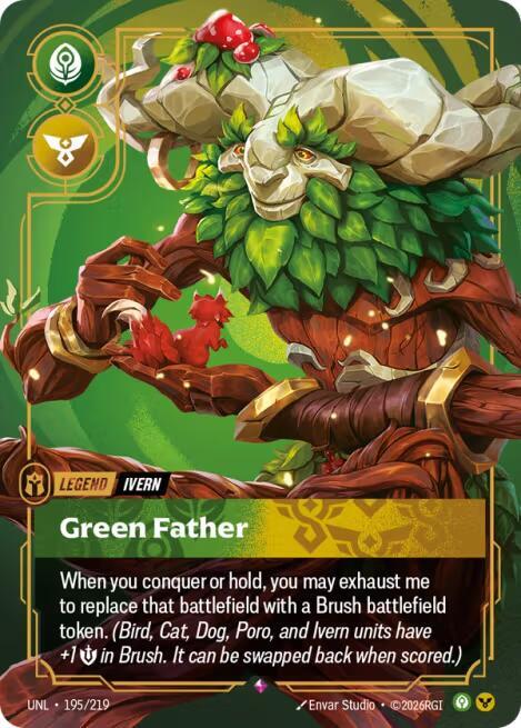Riftbound: League of Legends Trading Card Game Unleashed Ivern - Green Father 195/219 Rare Near Mint Foil