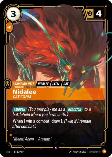 Riftbound: League of Legends Trading Card Game Unleashed Nidalee - Cat Form 114/219 Rare Near Mint Foil
