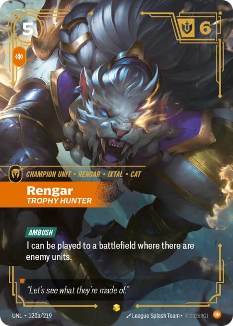 Riftbound: League of Legends Trading Card Game Unleashed Rengar - Trophy Hunter (Alternate Art) 120a/219 Showcase Near Mint Foil
