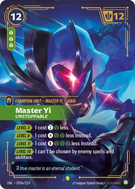 Riftbound: League of Legends Trading Card Game Unleashed Master Yi - Unstoppable (Alternate Art) 059a/219 Showcase Near Mint Foil