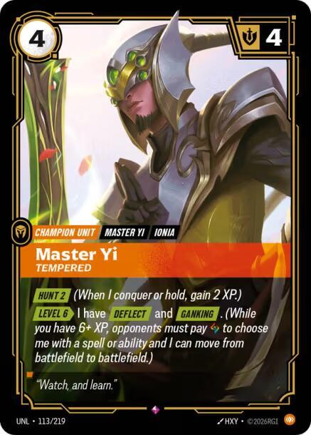 Riftbound: League of Legends Trading Card Game Unleashed Master Yi - Tempered 113/219 Rare Near Mint Foil