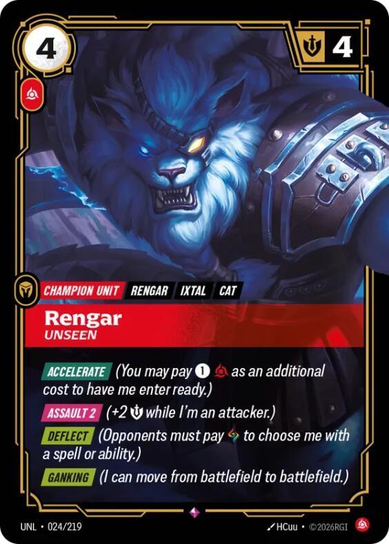 Riftbound: League of Legends Trading Card Game Unleashed Rengar - Unseen 024/219 Rare Near Mint Foil