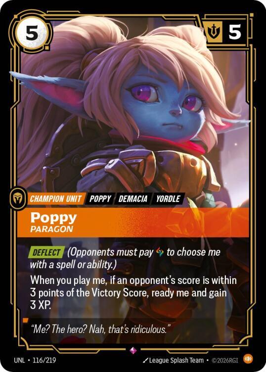 Riftbound: League of Legends Trading Card Game Unleashed Poppy - Paragon 116/219 Rare Near Mint Foil