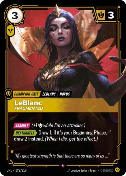 Riftbound: League of Legends Trading Card Game Unleashed LeBlanc - Fragmented 172/219 Rare Near Mint Foil