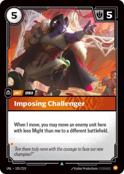 Riftbound: League of Legends Trading Card Game Unleashed Imposing Challenger 105/219 Uncommon Near Mint