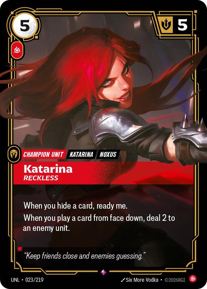 Riftbound: League of Legends Trading Card Game Unleashed Katarina - Reckless 023/219 Rare Near Mint Foil