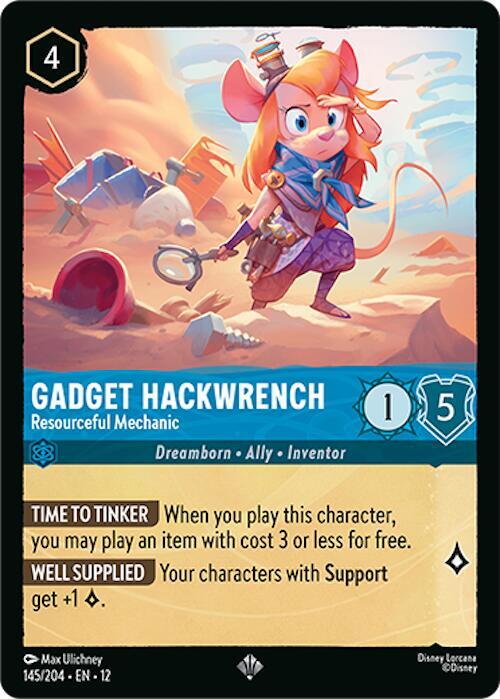 Disney Lorcana Wilds Unknown Gadget Hackwrench - Resourceful Mechanic 145/204 Super Rare Near Mint Cold Foil