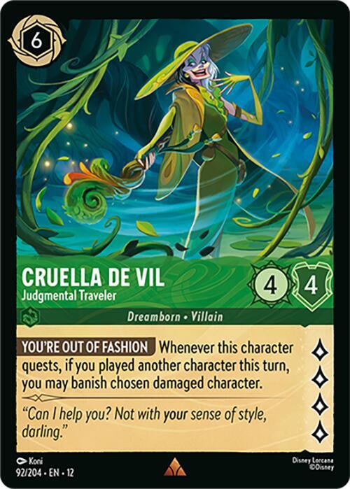 Disney Lorcana Wilds Unknown Cruella De Vil - Judgmental Traveler 92/204 Rare Near Mint Cold Foil