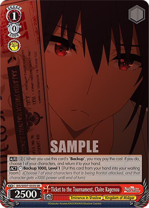 Weiss Schwarz The Eminence in Shadow Ticket to the Tournament, Claire Kagenou (SR) EIS/SX07-033S Super Rare Near Mint