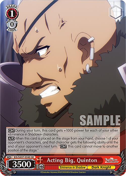 Weiss Schwarz The Eminence in Shadow Acting Big, Quinton (SR) EIS/SX07-034S Super Rare Near Mint