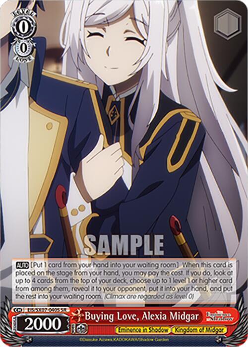 Weiss Schwarz The Eminence in Shadow Buying Love, Alexia Midgar (SR) EIS/SX07-040S Super Rare Near Mint