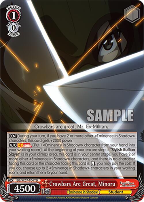 Weiss Schwarz The Eminence in Shadow Crowbars Are Great, Minoru EIS/SX07-T04 Trial Deck Near Mint