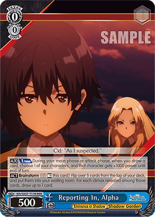 Weiss Schwarz The Eminence in Shadow Reporting In, Alpha (RRR) EIS/SX07-T11R Triple Rare Near Mint