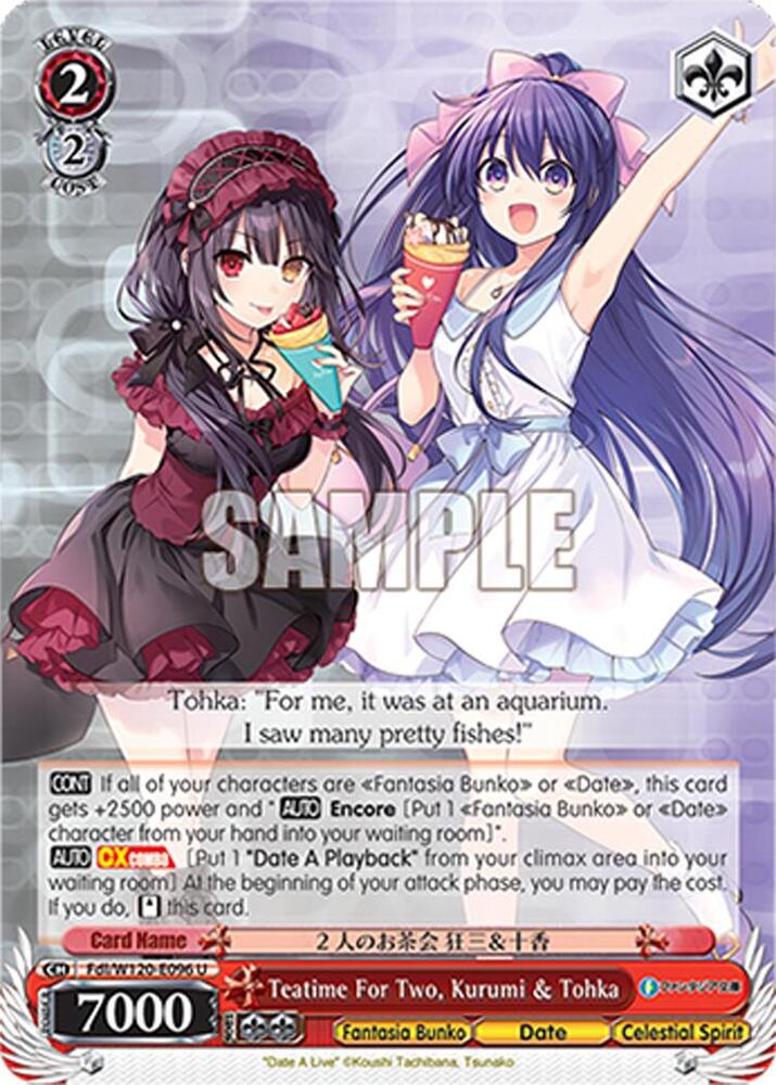Weiss Schwarz Fujimi Fantasia Bunko Vol.2 Teatime For Two, Kurumi & Tohka Fdl/W120-E096 U Uncommon Near Mint