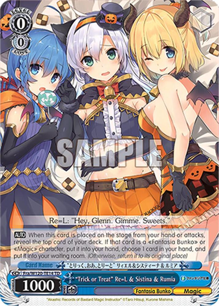 Weiss Schwarz Fujimi Fantasia Bunko Vol.2 "Trick or Treat" Re=L & Sistina & Rumia (RRR) Fra/W120-TE14R RRR Triple Rare Near Mint