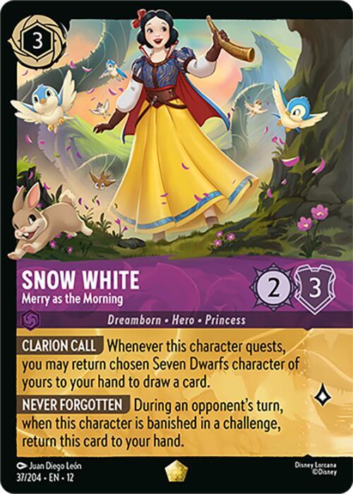 Disney Lorcana Wilds Unknown Snow White - Merry as the Morning (Foil) 37/204 Legendary Near Mint Cold Foil