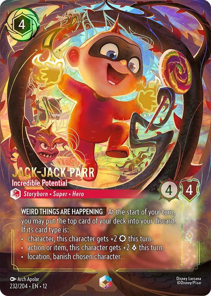 Disney Lorcana Wilds Unknown Jack-Jack Parr - Incredible Potential (Enchanted) 232/204 Enchanted Near Mint Holofoil