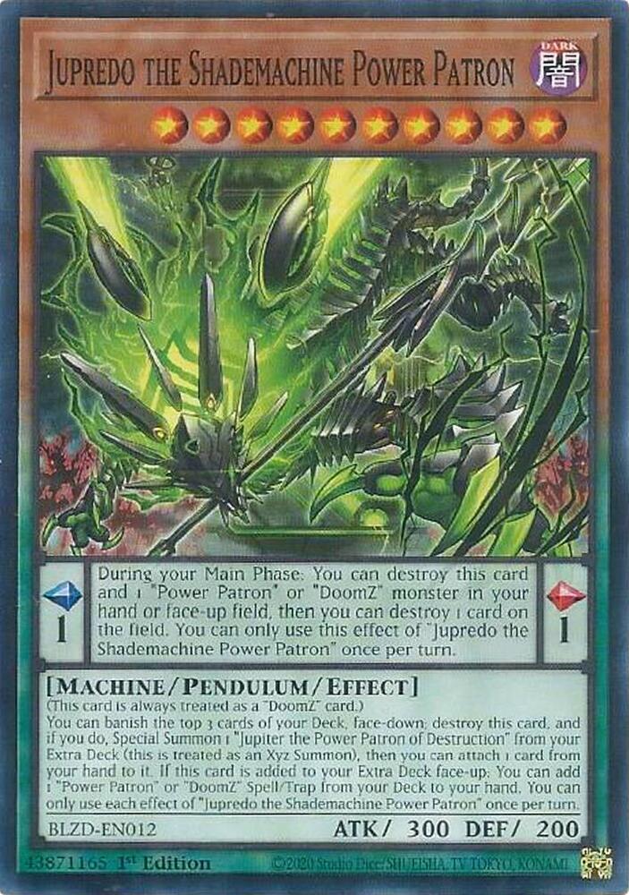 YuGiOh Blazing Dominion Jupredo the Shademachine Power Patron BLZD-EN012 Common Near Mint 1st Edition