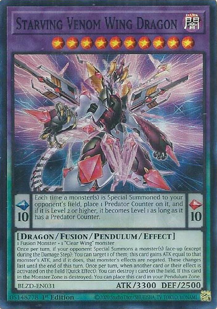 YuGiOh Blazing Dominion Starving Venom Wing Dragon BLZD-EN031 Super Rare Near Mint 1st Edition