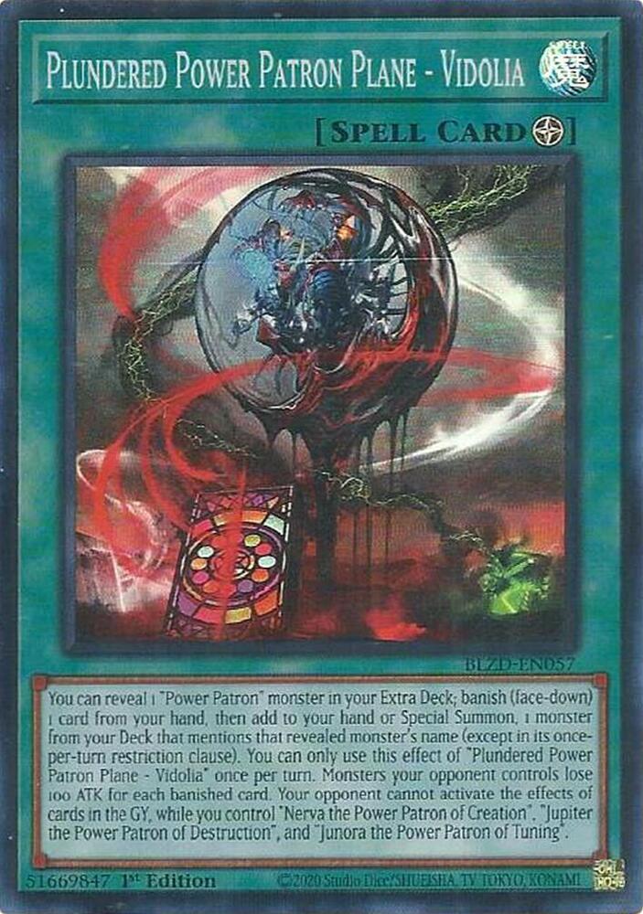 YuGiOh Blazing Dominion Plundered Power Patron Plane - Vidolia BLZD-EN057 Super Rare Near Mint 1st Edition