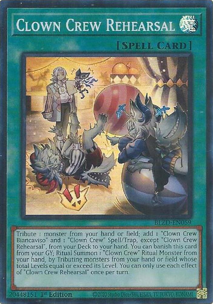 YuGiOh Blazing Dominion Clown Crew Rehearsal BLZD-EN059 Super Rare Near Mint 1st Edition