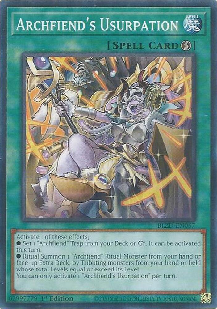 YuGiOh Blazing Dominion Archfiend's Usurpation BLZD-EN067 Common Near Mint 1st Edition
