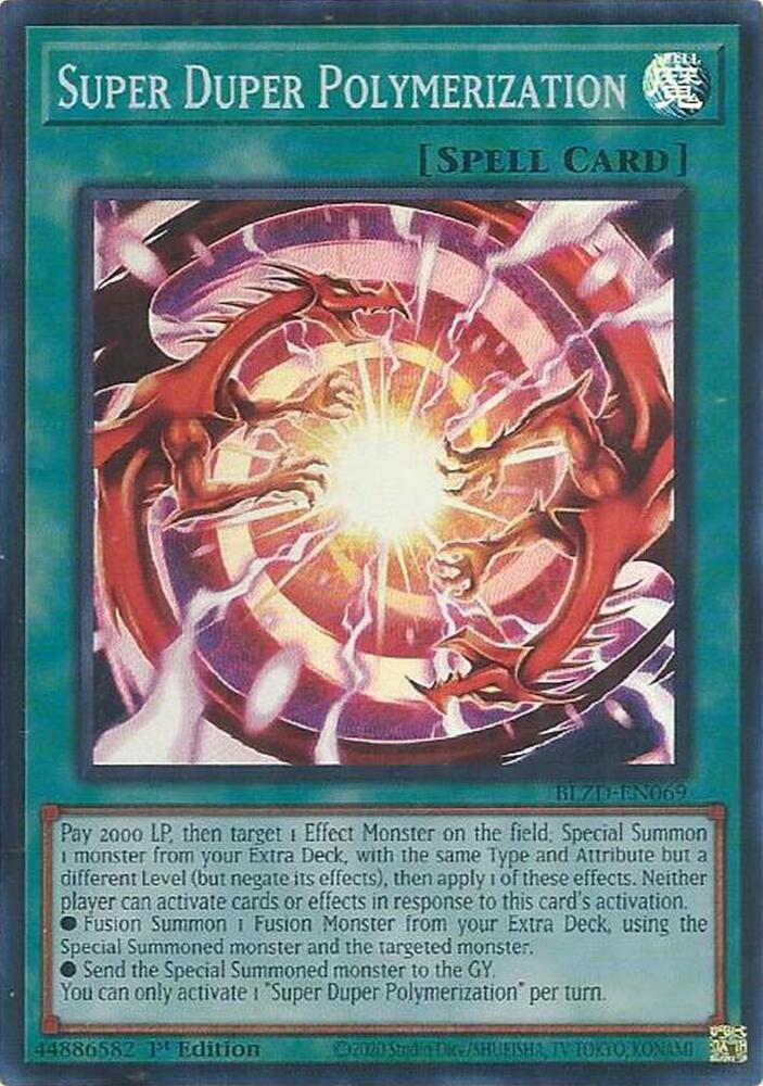 YuGiOh Blazing Dominion Super Duper Polymerization BLZD-EN069 Super Rare Near Mint 1st Edition