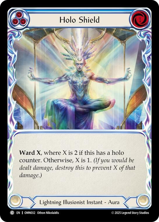 Flesh and Blood TCG Omens of the Third Age Holo Shield (Blue) #OMN032 Common Near Mint Rainbow Foil