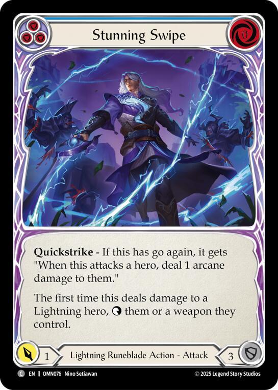 Flesh and Blood TCG Omens of the Third Age Stunning Swipe (Blue) #OMN076 Common Near Mint Rainbow Foil