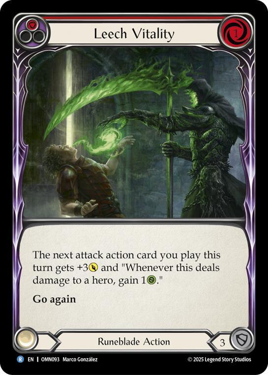 Flesh and Blood TCG Omens of the Third Age Leech Vitality (Red) #OMN093 Rare Near Mint Rainbow Foil