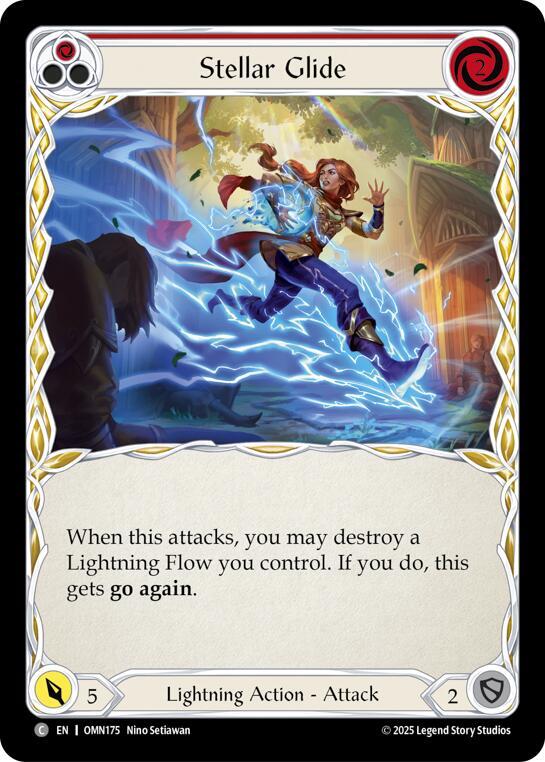 Flesh and Blood TCG Omens of the Third Age Stellar Glide (Red) #OMN175 Common Near Mint Rainbow Foil