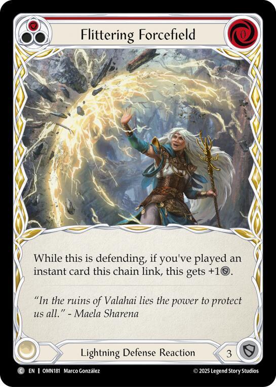 Flesh and Blood TCG Omens of the Third Age Flittering Forcefield (Red) #OMN181 Common Near Mint