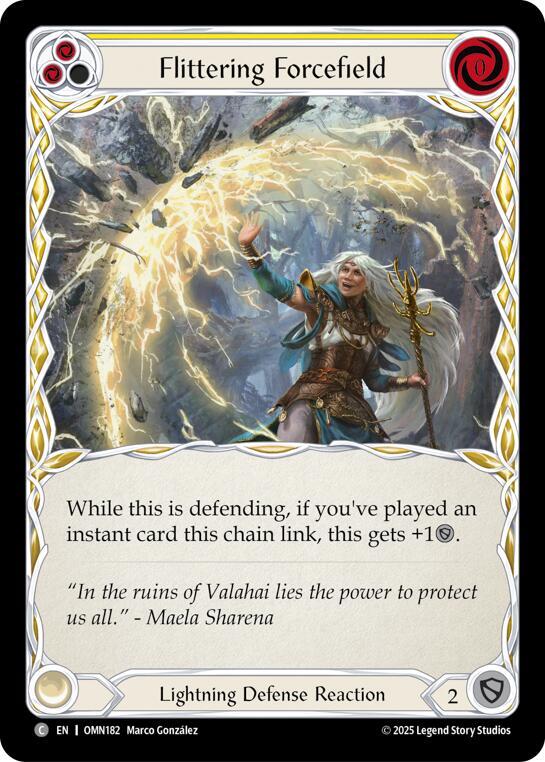 Flesh and Blood TCG Omens of the Third Age Flittering Forcefield (Yellow) #OMN182 Common Near Mint Rainbow Foil