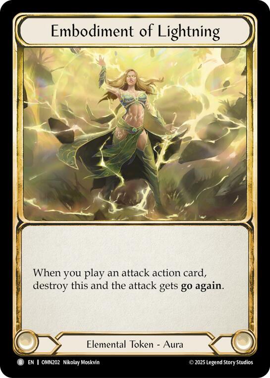 Flesh and Blood TCG Omens of the Third Age Embodiment Of Lightning #OMN202 Basic Near Mint