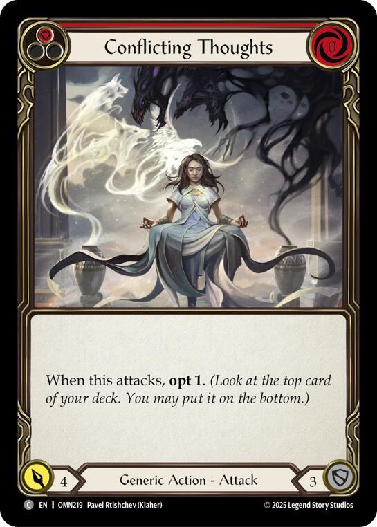 Flesh and Blood TCG Omens of the Third Age Conflicting Thoughts (Red) #OMN219 Common Near Mint