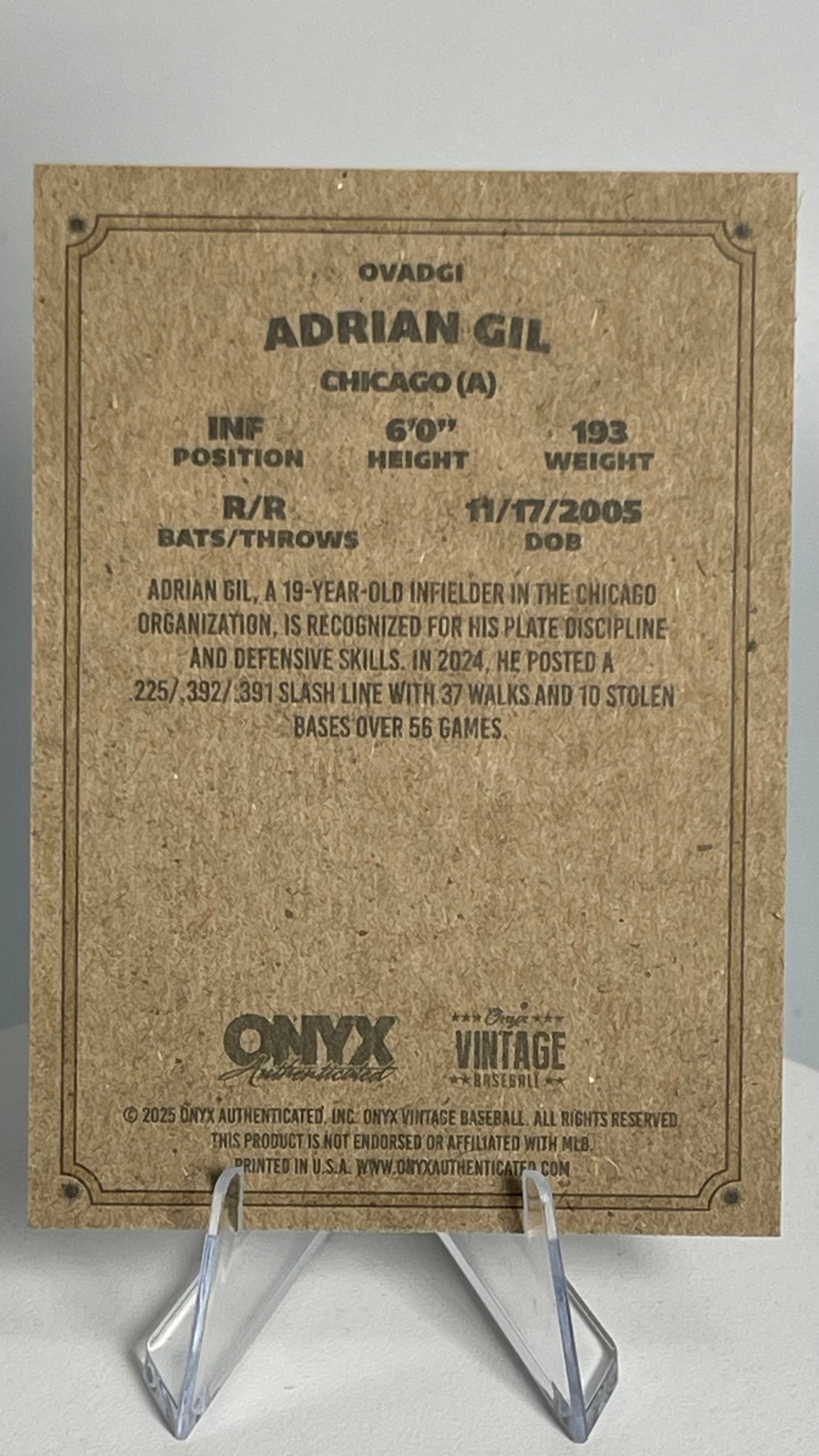 2025 Onyx Vintage ADRIAN GIL BASE CARD White Sox #OVADGI