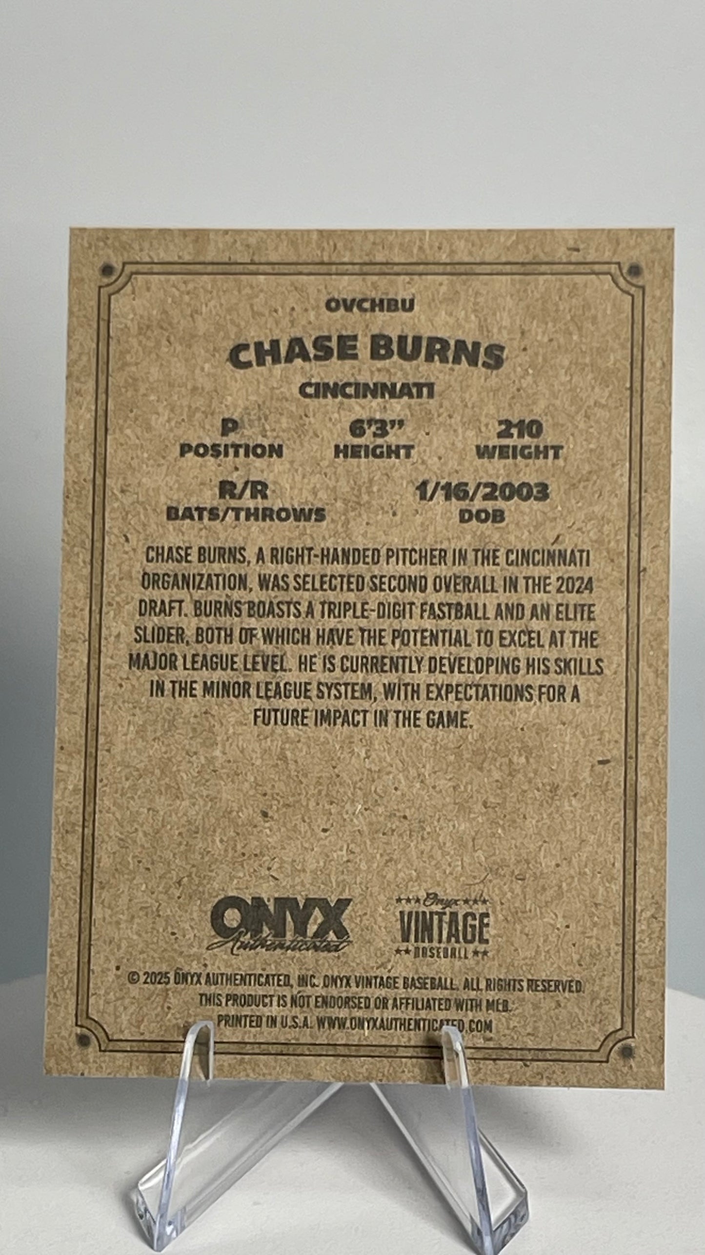 2025 Onyx Vintage Chase Burns Base Card #OVCHBU Cincinnati Reds Base Card