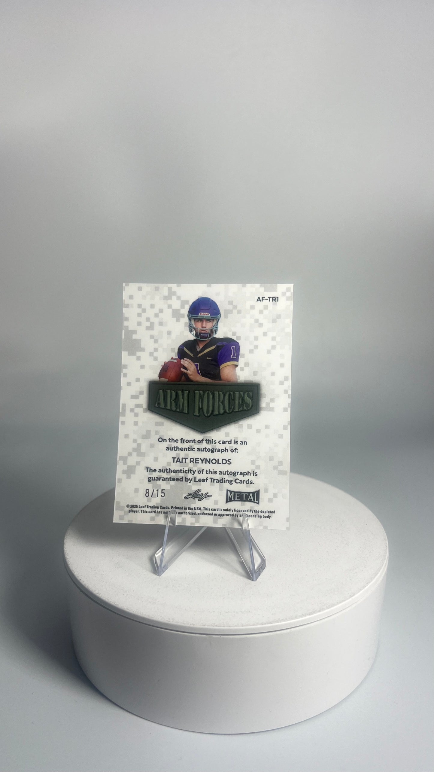 2025 Leaf Metal Armed Forces - Tait Reynolds AUTO #/15 Prismatic Red AF-TR1