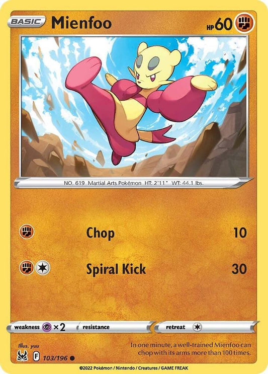 Pokemon SWSH11: Lost Origin Mienfoo 103/196 Common Near Mint