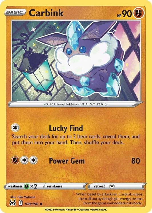 Pokemon SWSH11: Lost Origin Carbink 108/196 Uncommon Near Mint