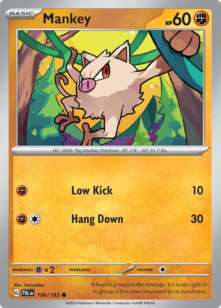 Pokemon SV02: Paldea Evolved Mankey Common 106/193
