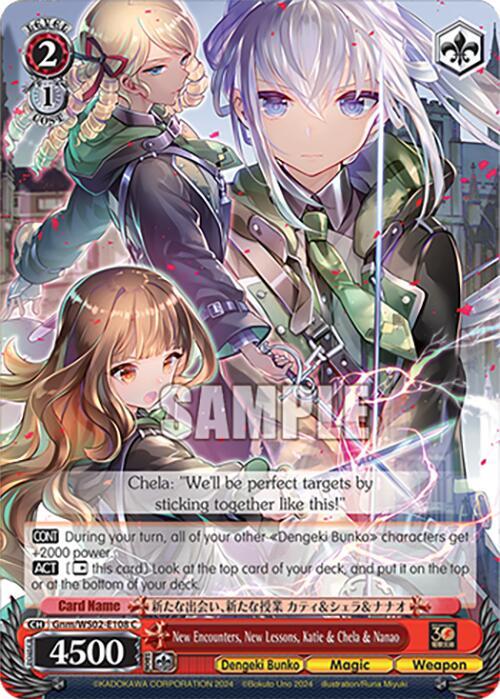Weiss Schwarz Dengeki Bunko New Encounters, New Lessons, Katie & Chela & Nanao Gnm/WS02-E108 C Common Near Mint