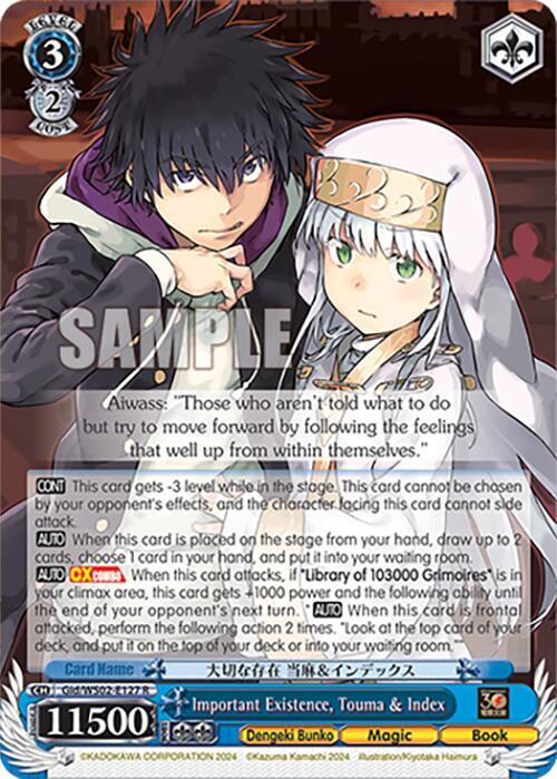 Weiss Schwarz Dengeki Bunko Important Existence, Touma & Index Gid / WS02-E127 Rare
