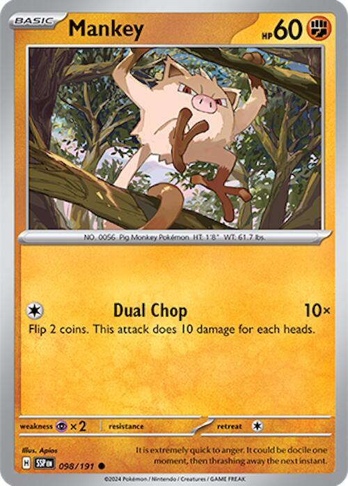 Pokemon SV08: Surging Sparks Mankey 098/191 Common