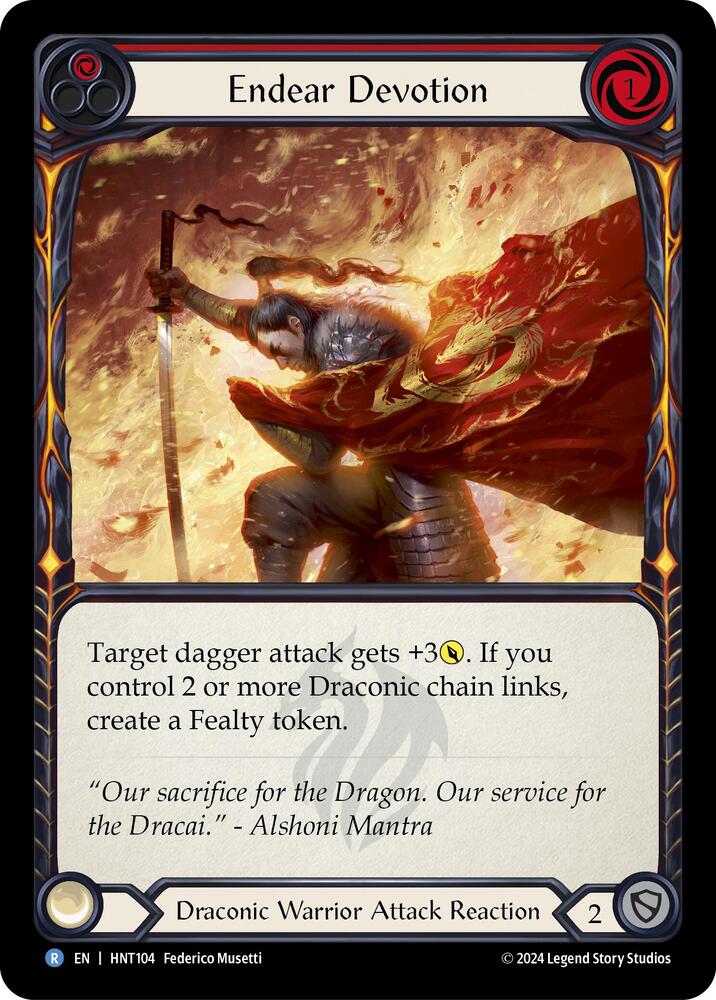 Flesh & Blood TCG The Hunted Endear Devotion (Red) HNT104 Rare Near Mint
