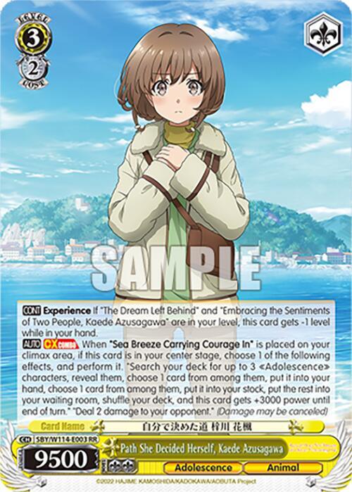 Weiss Schwarz Rascal Does Not Dream Series Path She Decided Herself, Kaede Azusagawa SBY/W114-E003 RR Double Rare Near Mint