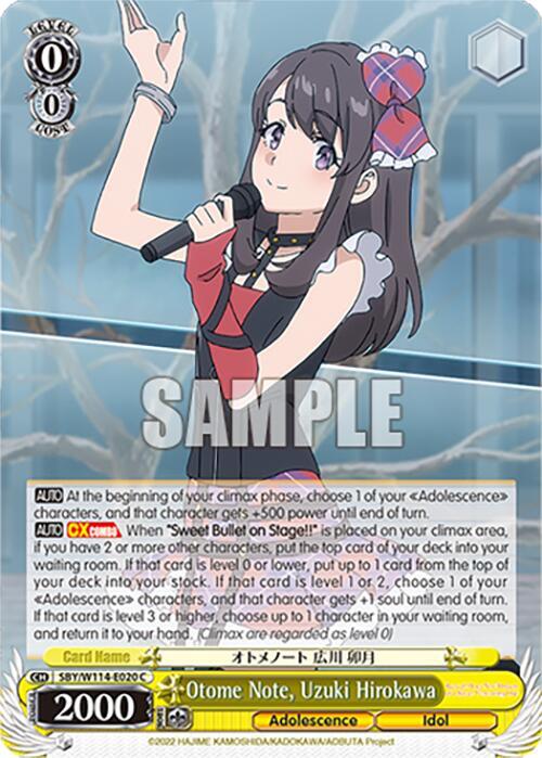 Weiss Schwarz Rascal Does Not Dream Series Otome Note, Uzuki Hirokawa SBY / W114-E020 Common