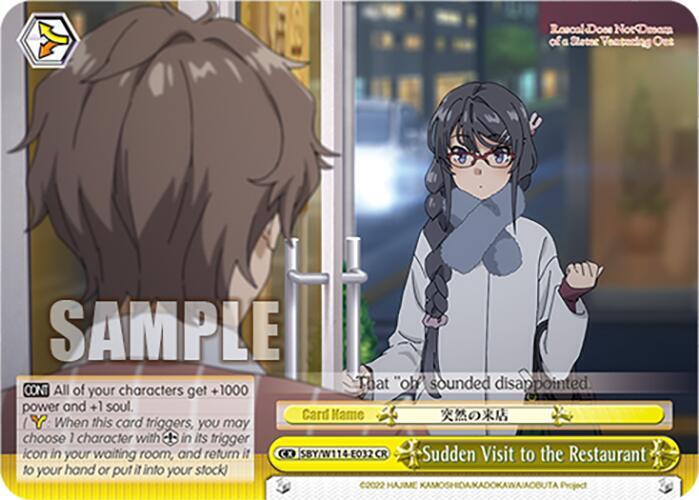 Weiss Schwarz Rascal Does Not Dream Series Sudden Visit to the Restaurant SBY/W114-E032 CR Climax Rare Near Mint