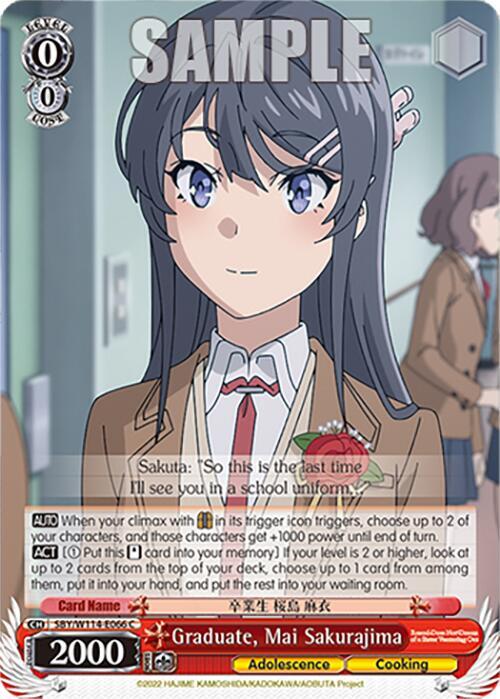 Weiss Schwarz Rascal Does Not Dream Series Graduate, Mai Sakurajima SBY / W114-E066 Common