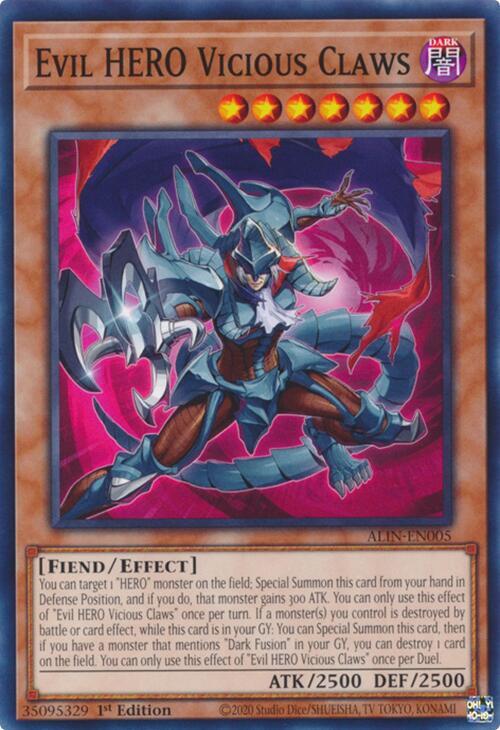 YuGiOh Alliance Insight Evil HERO Vicious Claws ALIN-EN005 Common 1st Edition